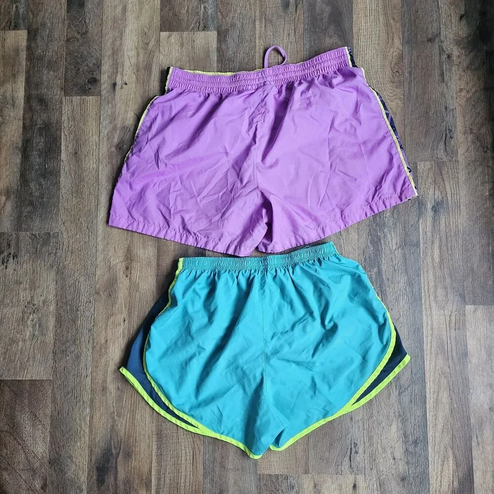 Nike Dri-Fit Running Shorts Bundle Set of 2 Purple Teal Blue Womens Large...